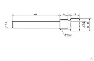 Латунная гильза для датчиков температуры Carel: 8х60 мм, 1/4" газовая #1