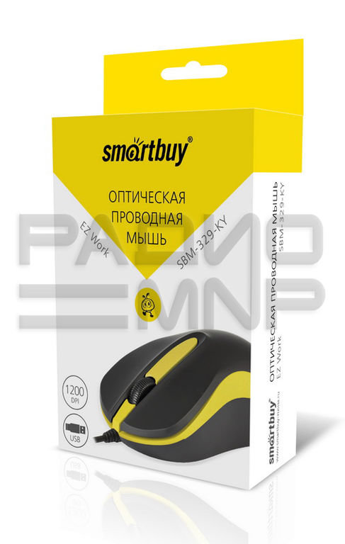 Мышь компьютерная Smartbuy 329, USB (черно-желтая) 3