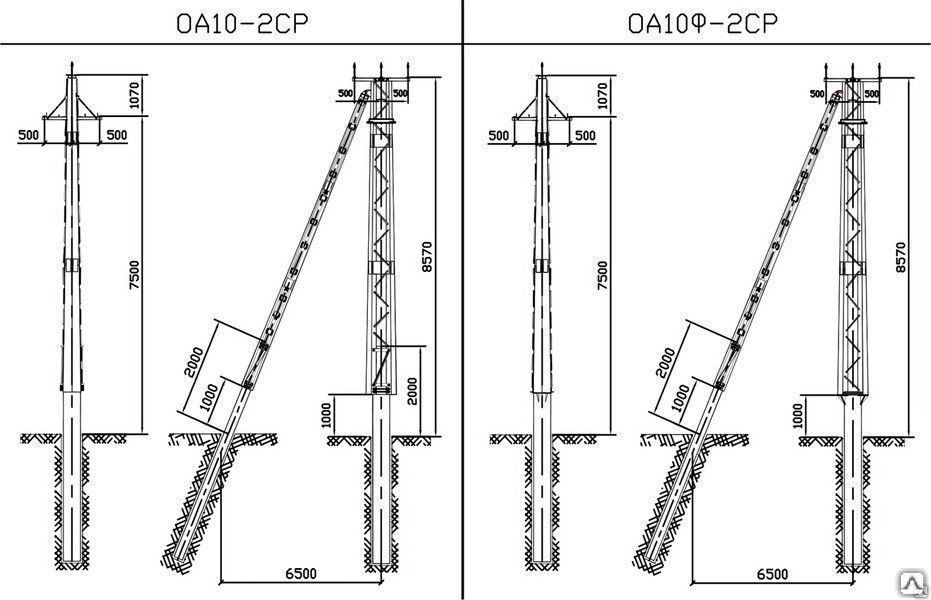 Опора ЛЭП стальная из гнутого профиля ОАС10Ф-3СР+2