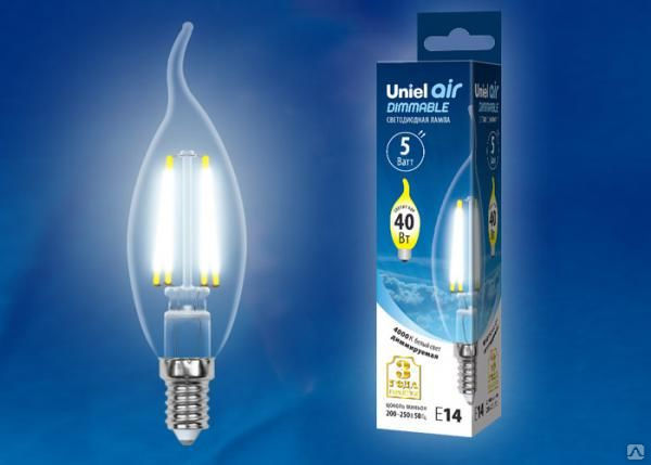 Лампа светодиодная LED-CW35-5W/NW/E14/CL/DIM GLA01TR диммируемая