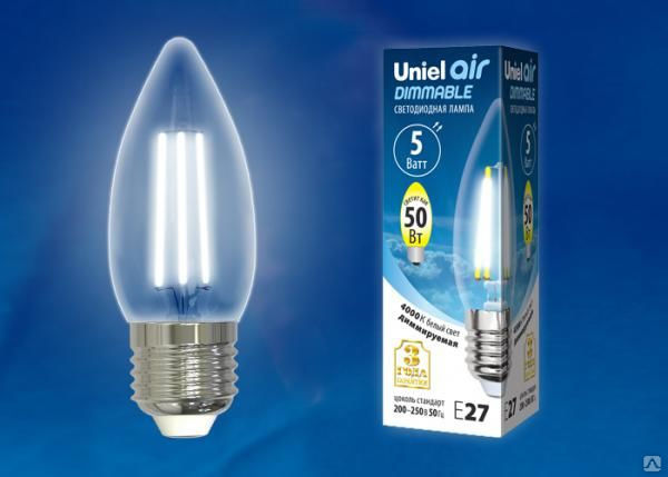 Лампа LED-C35-5W/NW/E27/CL/DIM GLA01TR Лампа светодиодная диммируемая. Форм