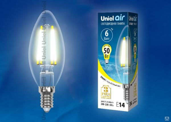 Лампа LED-C35-6W/WW/E14/CL GLA01TR Лампа светодиодная. Форма "свеча", прозр