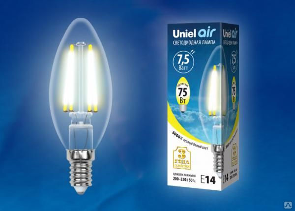 Лампа LED-C35-7,5W/WW/E14/CL GLA01TR Лампа светодиодная. Форма "свеча", про