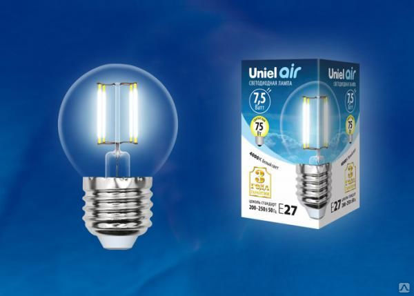 Лампа LED-G45-7,5W/NW/E27/CL GLA01TR Лампа светодиодная. Форма "шар", прозр