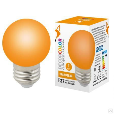 Лампа светодиодная LED-G45-1W/ORANGE/E27/FR/С декоративная "ша
