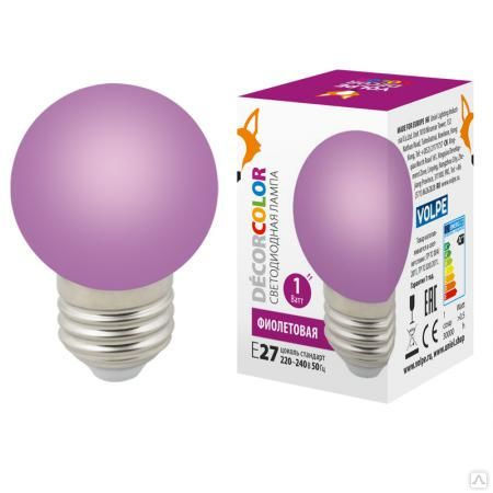 Лампа светодиодная LED-G45-1W/PURPLE/E27/FR/С декоративная "ша