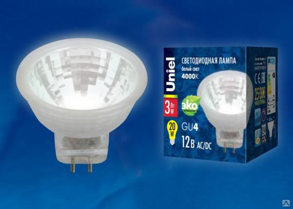 Лампа светодиодная LED-MR11-3W/NW/GU4 GLZ21TR 12V прозрачная белый