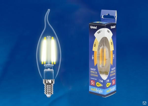 Лампа светодиодная LED-CW35-5W/WW/E14/CL/MB GLM10TR Форма «свеча"