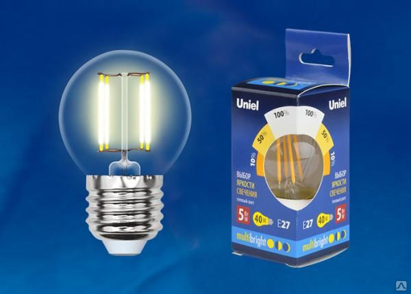 Лампа LED-G45-5W/WW/E27/CL/MB GLM10TR Лампа светодиодная. Форма «шар», проз