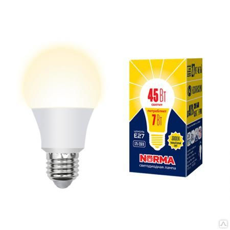 Лампа светодиодная LED-A60-7W/3000K/E27/FR/NR Форма "A" матовая