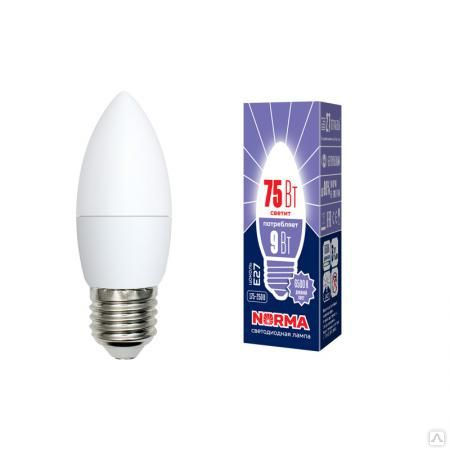 Лампа светодиодная LED-C37-9W/DW/E27/FR/NR Форма "свеча"", матовая