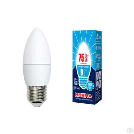 Лампа светодиодная LED-C37-9W/NW/E27/FR/NR Форма "свеча"", матовая