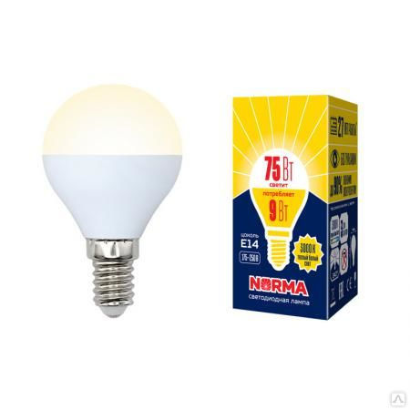 Лампа LED-G45-9W/WW/E14/FR/NR Лампа светодиодная. Форма "шар", матовая. Сер