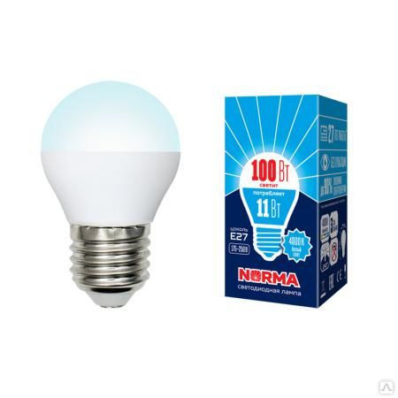 Лампа светодиодная LED-G45-11W/NW/E27/FR/NR Форма "шар"", матовая