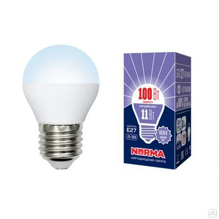 Лампа светодиодная LED-G45-11W/DW/E27/FR/NR Форма "шар"", матовая