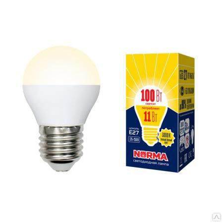 Лампа светодиодная LED-G45-11W/WW/E27/FR/NR Форма "шар"", матовая