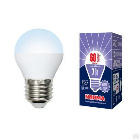 Лампа LED-G45-7W/DW/E27/FR/NR Лампа светодиодная. Форма "шар", матовая. Сер