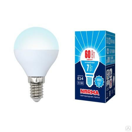 Лампа LED-G45-7W/NW/E14/FR/NR Лампа светодиодная. Форма "шар", матовая. Сер