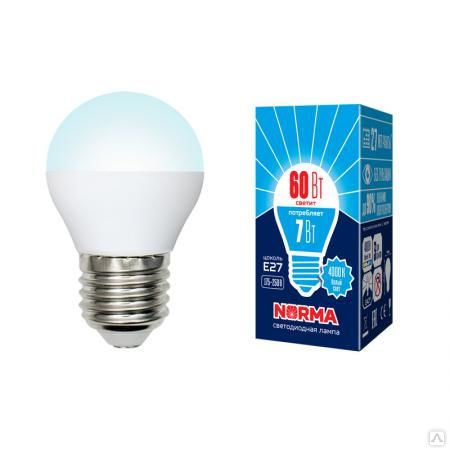 Лампа LED-G45-7W/NW/E27/FR/NR Лампа светодиодная. Форма "шар", матовая. Сер