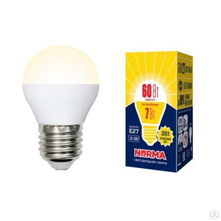 Лампа LED-G45-7W/WW/E27/FR/NR Лампа светодиодная. Форма "шар", матовая. Сер