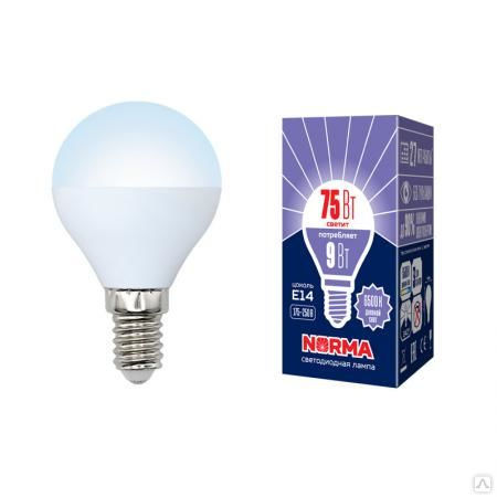 Лампа LED-G45-9W/DW/E14/FR/NR Лампа светодиодная. Форма "шар", матовая. Сер