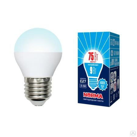 Лампа LED-G45-9W/NW/E27/FR/NR Лампа светодиодная. Форма "шар", матовая. Сер