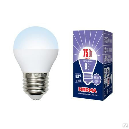 Лампа LED-G45-9W/DW/E27/FR/NR Лампа светодиодная. Форма "шар", матовая. Сер