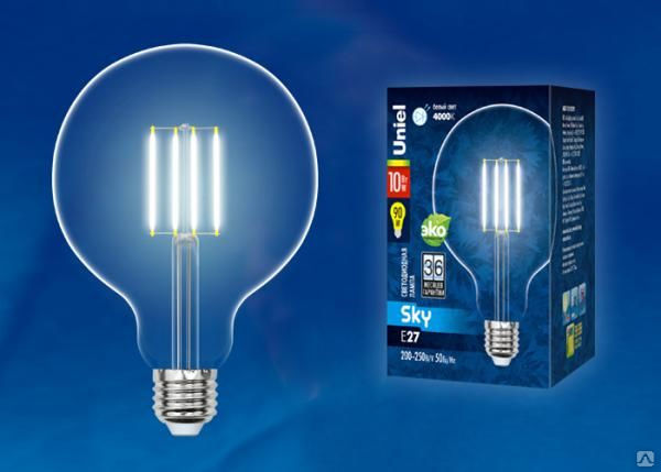 Лампа-глоба LED-G125-10W/WW/E27/CL PLS02WH Лампа светодиодная. Форма "шар",