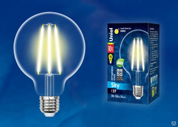 Лампа LED-G95-10W/3000K/E27/CL PLS02WH Лампа светодиодная. Форма "шар", про
