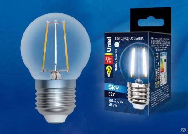 Лампа LED-G45-9W/4000K/E27/CL PLS02WH Лампа светодиодная. Форма "шар", проз