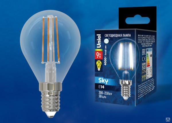 Лампа LED-G45-9W/4000K/E14/CL PLS02WH Лампа светодиодная. Форма "шар", проз