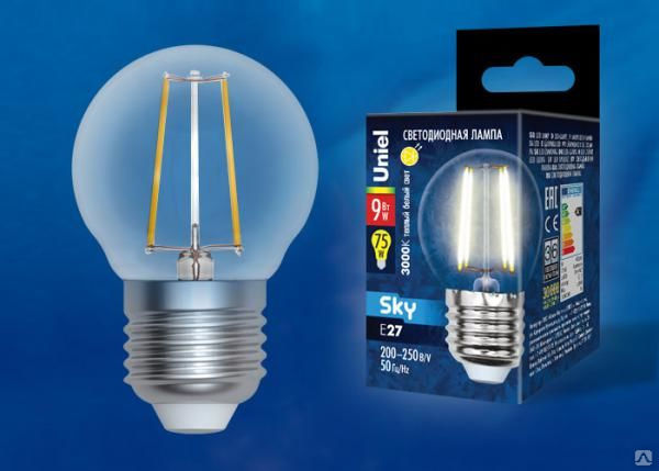 Лампа LED-G45-9W/3000K/E27/CL PLS02WH Лампа светодиодная. Форма "шар", проз