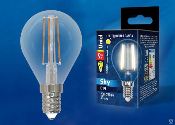 Лампа LED-G45-9W/3000K/E14/CL PLS02WH Лампа светодиодная. Форма "шар", проз