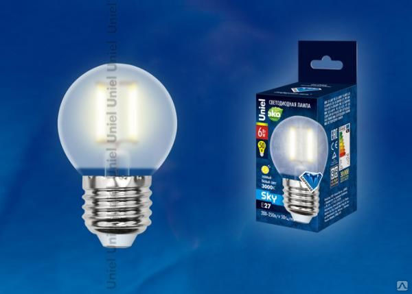 Лампа LED-G45-6W/WW/E27/FR PLS02WH Лампа светодиодная. Форма "шар", матовая