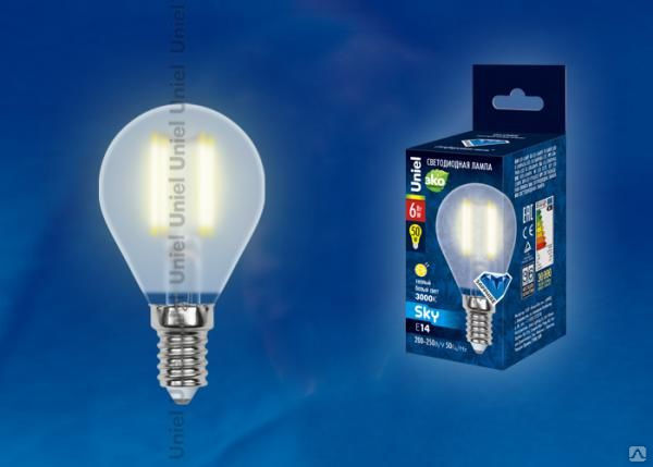 Лампа LED-G45-6W/WW/E14/FR PLS02WH Лампа светодиодная. Форма "шар", матовая