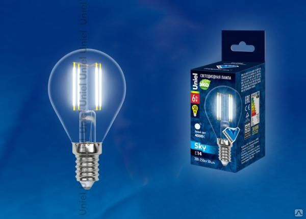 Лампа LED-G45-6W/NW/E14/CL PLS02WH Лампа светодиодная. Форма "шар", прозрач