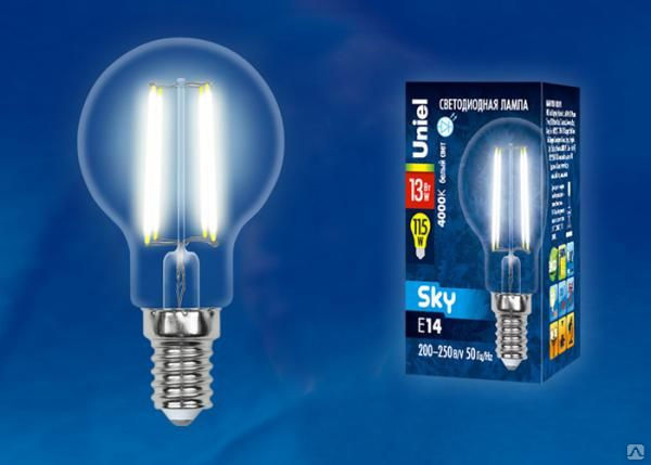 Лампа светодиодная LED-G45-13W/4000K/E14/CL PLS02WH Форма "шар""
