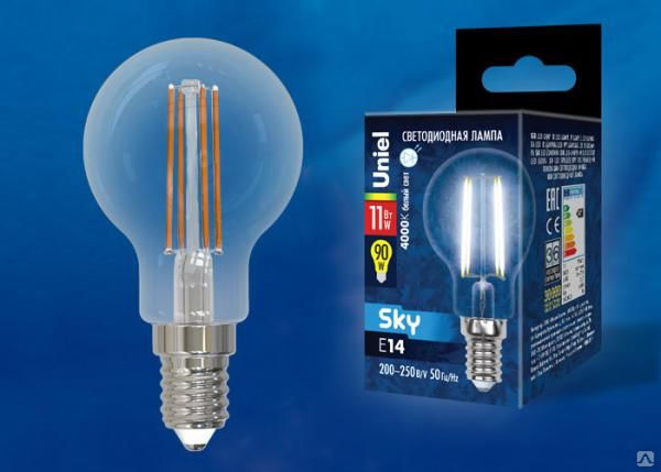 Лампа светодиодная LED-G45-11W/4000K/E14/CL PLS02WH Форма "шар""