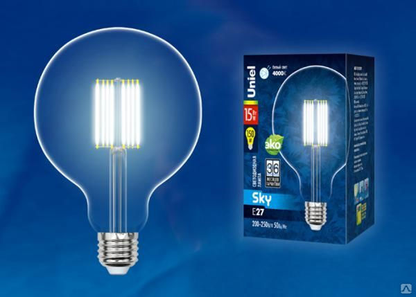 Лампа-глоба LED-G125-15W/4000K/E27/CL PLS02WH Лампа светодиодная. Форма "ша