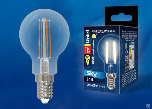 Лампа светодиодная LED-G45-11W/3000K/E14/CL PLS02WH Форма "шар""