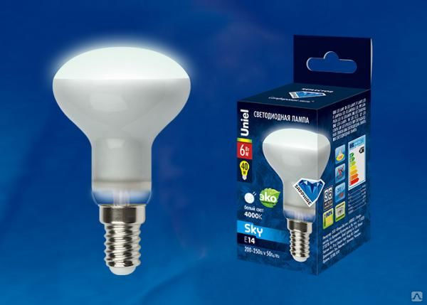 Лампа светодиодная LED-R50-6W/NW/E14/FR PLS02WH Форма «Рефлектор»