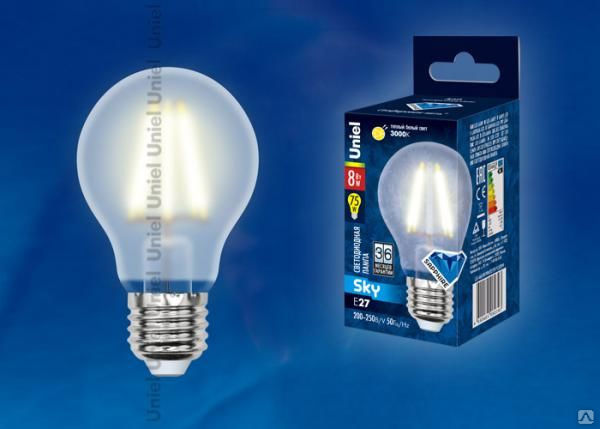 Лампа светодиодная LED-A60-8W/WW/E27/FR PLS02WH Форма "A" матовая