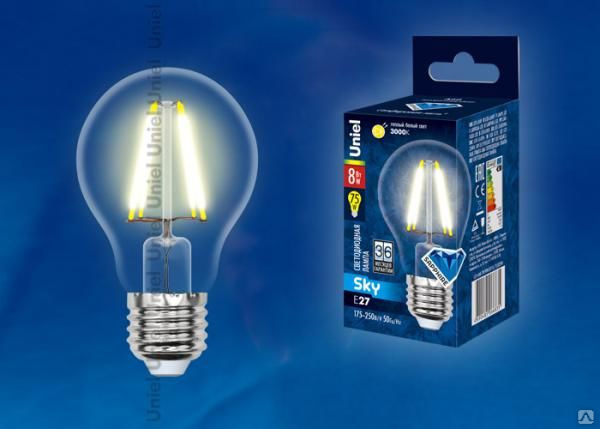 Лампа светодиодная LED-A60-8W/WW/E27/CL PLS02WH Форма "A"