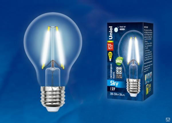 Лампа светодиодная LED-A60-12W/4000K/E27/CL PLS02WH Форма "A"