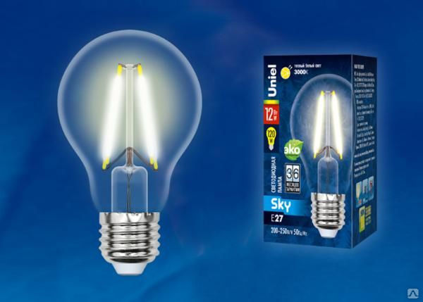 Лампа светодиодная LED-A60-12W/3000K/E27/CL PLS02WH Форма "A"