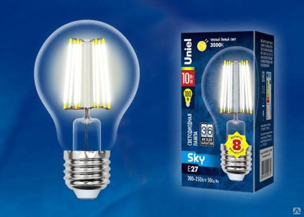 Лампа светодиодная LED-A60-10W/WW/E27/CL PLS02WH Форма "A" ачн