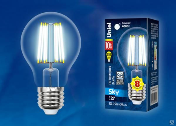 Лампа светодиодная LED-A60-10W/NW/E27/CL PLS02WH Форма "A"