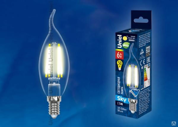 Лампа светодиодная LED-CW35-6W/WW/E14/CL PLS02WH Форма "свеча"