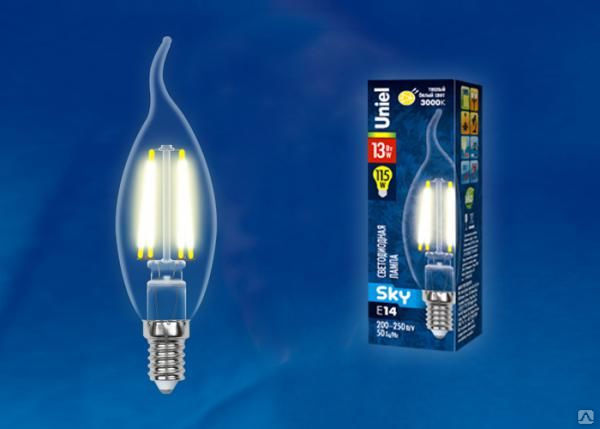 Лампа светодиодная LED-CW35-13W/3000K/E14/CL PLS02WH Форма "свеча"