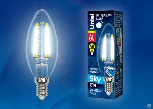 Лампа LED-C35-6W/NW/E14/CL PLS02WH Лампа светодиодная. Форма "свеча", прозр